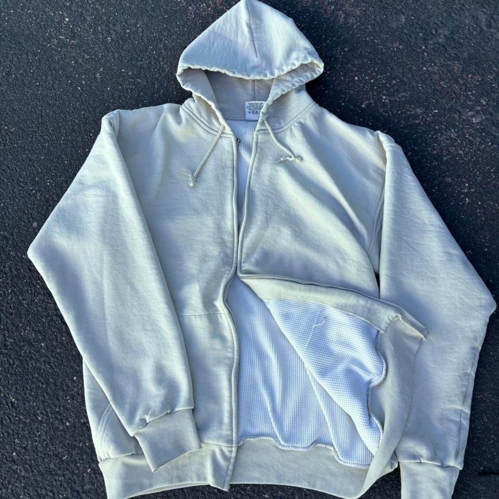 Vintage 80's 90's Waffle Lined Zip Up Pluma Creme Hoodie *read*
